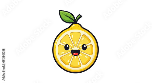 Cute Happy Lemon Fruit Cartoon Character Smiling on Isolated White Background