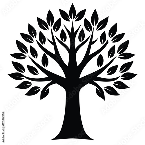 Autumn tree icon on white background with silhouette