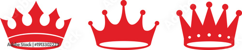 Red Crown icons set. Simple crown symbol collection. Royal crown black silhouettes, vector Icon.