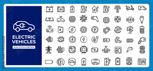 Electric Vehicles Icons Set - EV Charging, Battery, and Sustainable Transportation