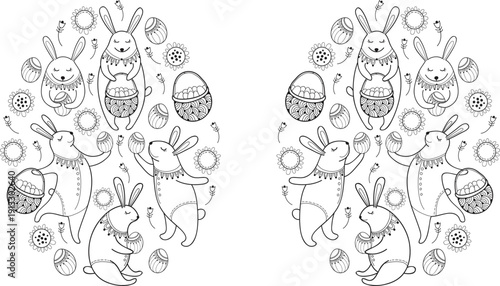 A pair of symmetrical illustrations of various objects