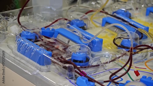 Medical apheresis machine used for bone marrow transplantation procedure in hospital laboratory