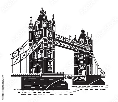 Tower Bridge, silhouette, emblem. London landmarks.