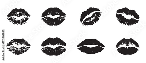 Red lipstick kiss marks collection isolated on white background featuring sexy lips prints for beauty makeup branding valentines romance fashion advertising seamless vector illustration design set