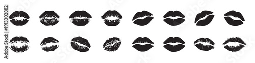 Different lipstick prints of women lips on white background
