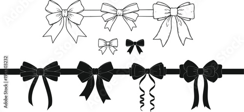 Vector bow collection isolated on transparent background