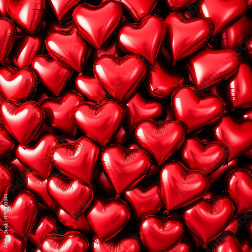 Shiny Red Heart Balloons Clustered Together
