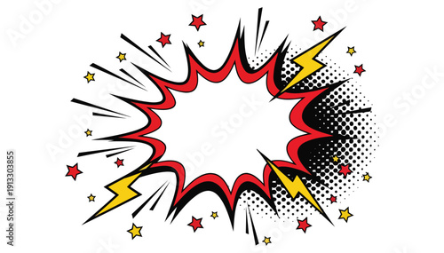 Vibrant explosion with dynamic energy and comic book style effects radiating outward