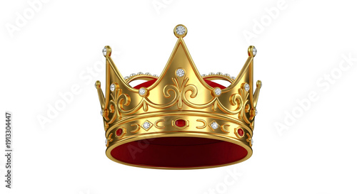Konstfotografi Golden royal crown with red velvet lining and diamonds, isolated on transparent