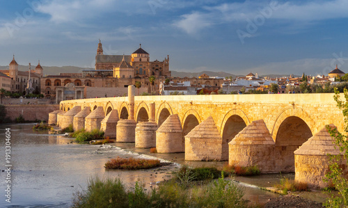 Roman Bridge and Mezquita Cathedral in Cordoba Spain