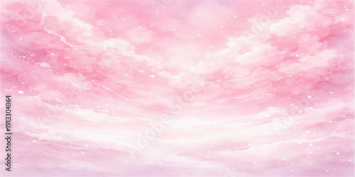 A vibrant abstract pink background merges with fluffy white clouds and a soft blue sky to create a serene summer atmosphere filled with sunlight and ethereal beauty