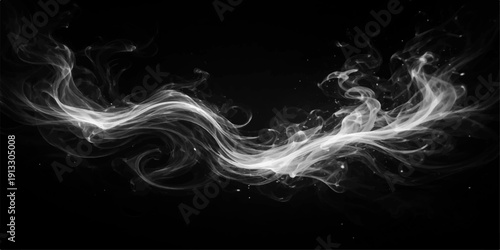 An abstract motion design of smooth blue smoke flowing in a glowing wave pattern with elegant curves and swirls against a black backdrop