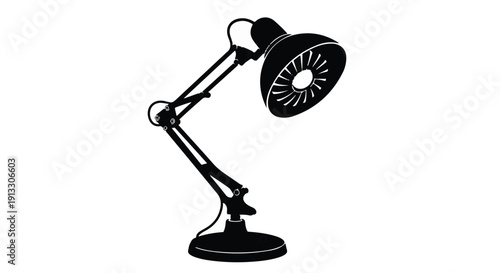 Modern adjustable desk lamp on black background, office lighting, workspace illumination, table lamp with flexible arm, minimalist home office decor