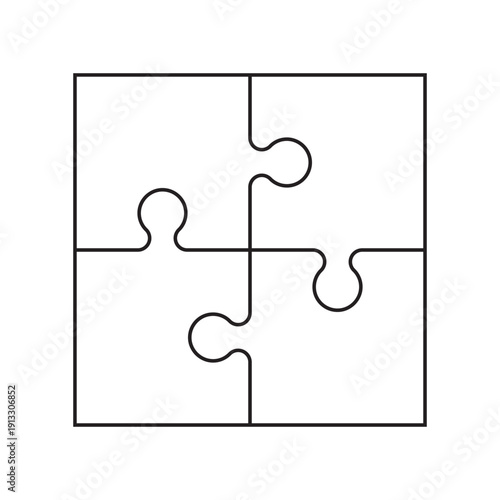 Four piece puzzle outline template. Vector illustration