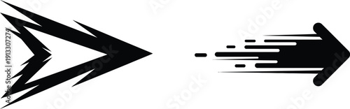 A stylized arrow graphic with a broken or disintegrating tail pointing to the right
