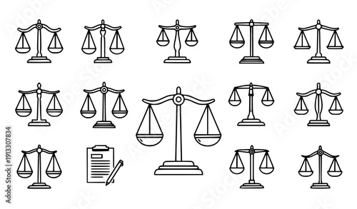 Justice balance scale icon set editable stroke vector