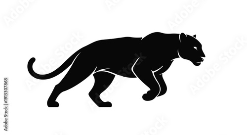 Black panther walking silhouette, wild animal in motion, dark creature, wildlife, nature, predator, mammal, black background