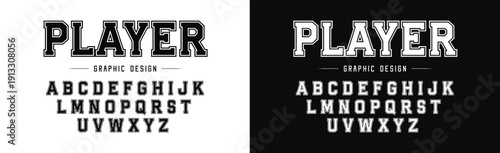 Player logo college, school and varsity font. College sport font in american style for football, baseball or basketball logos and t-shirt.