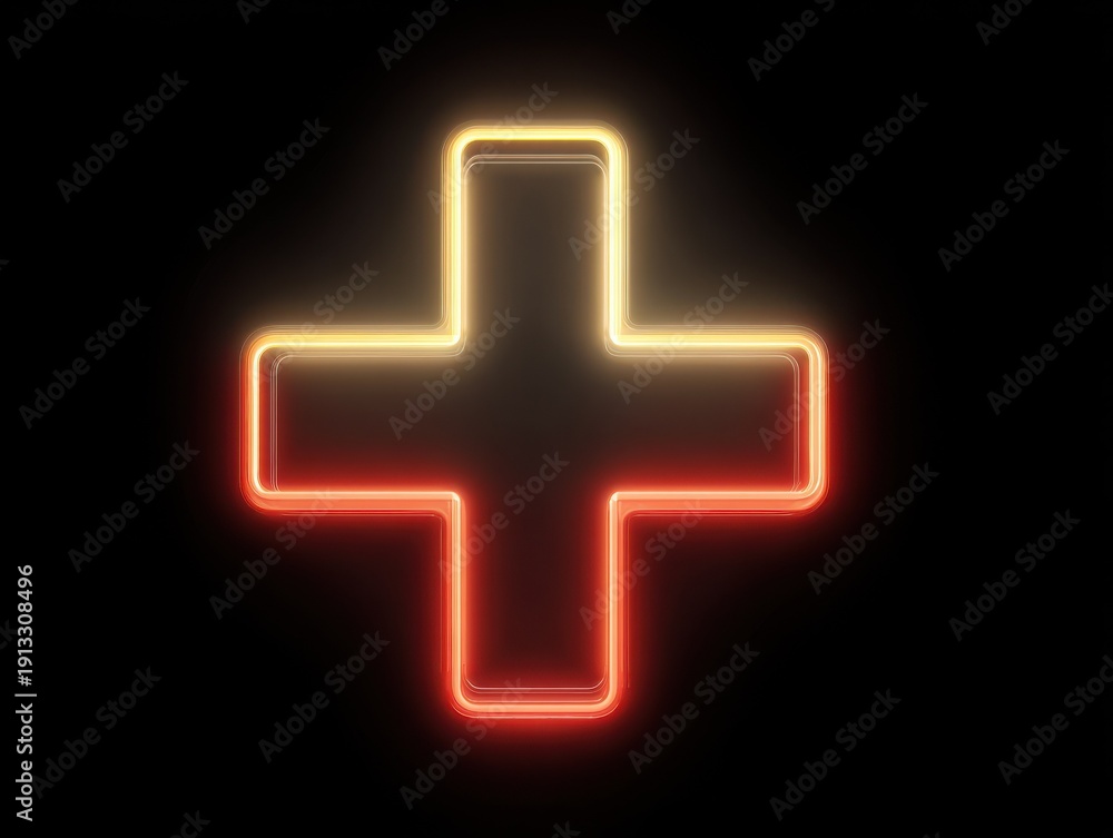 Obraz premium neon plus symbol isolated on a black background