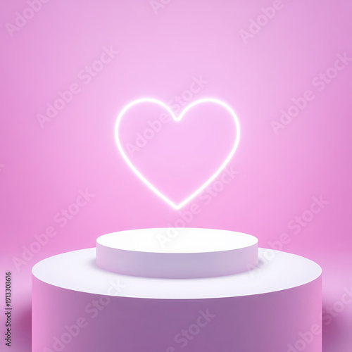 Pink Minimalist Stage With Neon Heart Light

