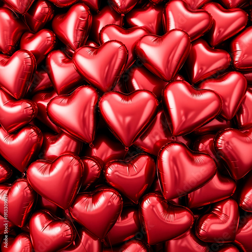 Cluster of Shiny Red Heart Balloons