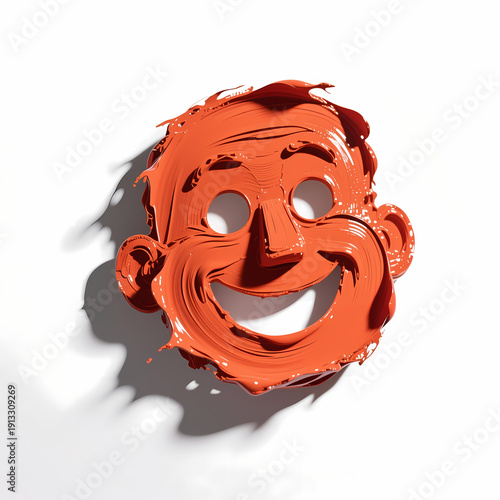Smiling cartoon face painted in orange on a white background  