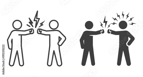 Two stick figures performing a fist bump gesture with energy sparks and lightning bolts