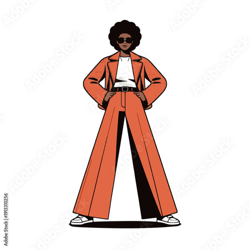 A stylish illustration of a person with sunglasses and a trendy outfit standing confidently. The person's posture exudes confidence, with arms at the waist.