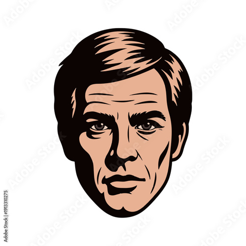 A serious man's head drawn in a retro style