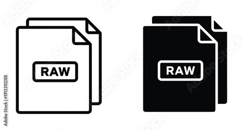 Digital file extension icons for raw image data in outline and solid versions