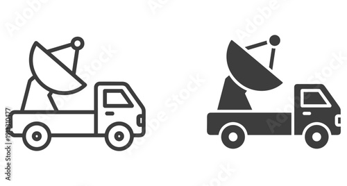 Vector illustration of broadcasting vehicle equipped with a parabolic antenna for signal transmission