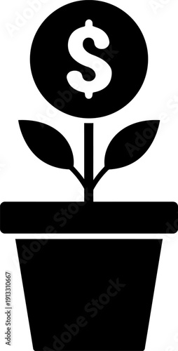 Money Growth Plant Icon with Dollar Symbol – Financial Investment Concept Illustration