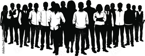 Diverse group of professionals standing together in a cohesive unity and teamwork environment naturally