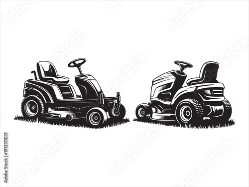 Lawn mower service logo icon isolated vector on white background. Zero Turn Lawn Mower Lawn Care silhouette with grass cutter