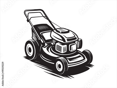 Lawn mower service logo icon isolated vector on white background. Zero Turn Lawn Mower Lawn Care silhouette with grass cutter