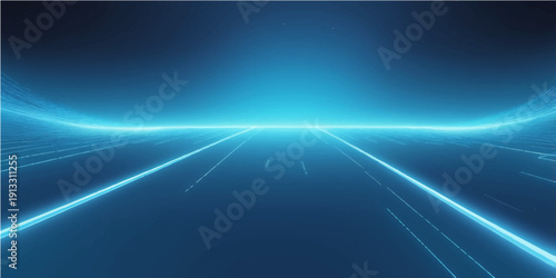 A glowing abstract blue background features bright rays and a laser beam design that shines like a star's energy flare against a dark space backdrop