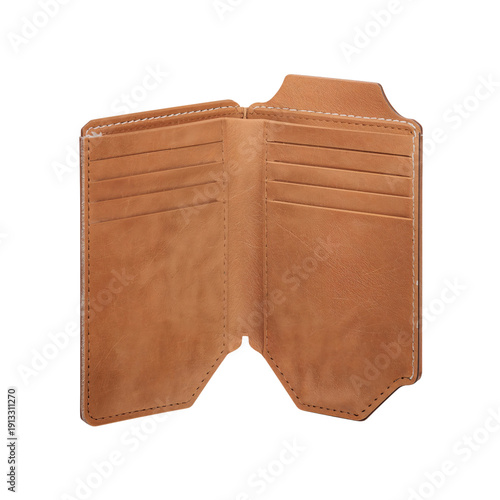 Brown Wallet Open Showing Empty Card Slots and Smooth Interior