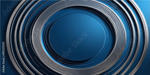An abstract blue background featuring layered circles and glass optical lens elements creates a sharp digital focus on professional photography equipment and camera technology reflections