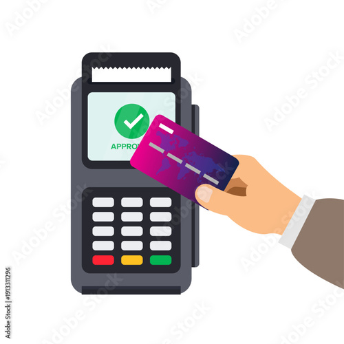 card payment. payment terminal. hand and terminal