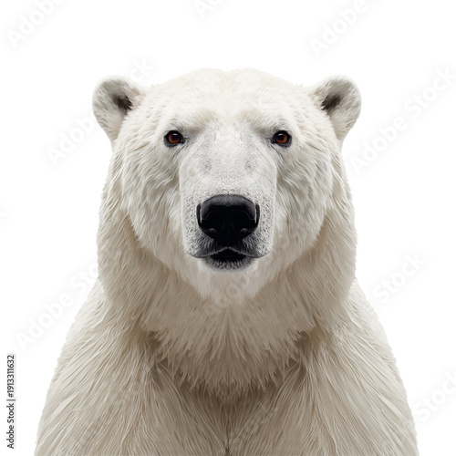 Polar Bear Staring Directly at the Camera in a Close-Up View on a White Backg...