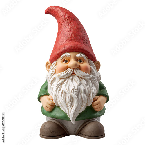 Decorative Garden Gnome Sitting on a Surface With a Red Hat and White Beard