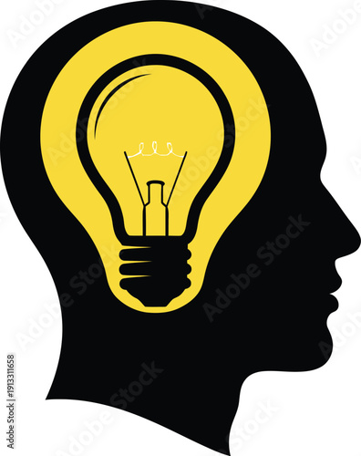 Creative human head silhouette with illuminated light bulb symbolizing innovative thinking and bright ideas