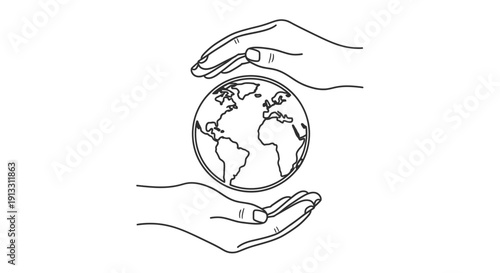 Vector illustration of a globe with earth held by hands to represent a global business and environment protection concept for nature and ecology