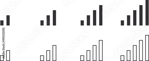 Mobile Network Signal Strength Icon Set with Increasing Bars on White Background