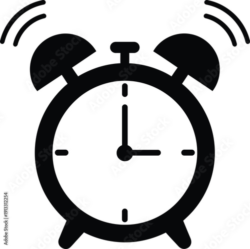 Classic Desk Alarm Clock Ringing Symbol Vector Icon