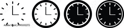 Time and Clock Icon Set Black and White Vector Graphic Illustration