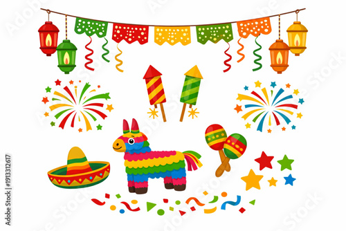 Cinco de Mayo Festival Decoration Icon Set