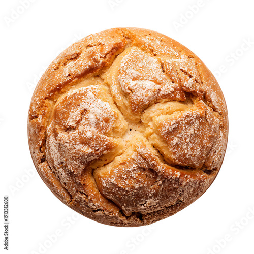 Freshly Baked Round Cake Topped With Powdered Sugar and Decorative Patterns o...