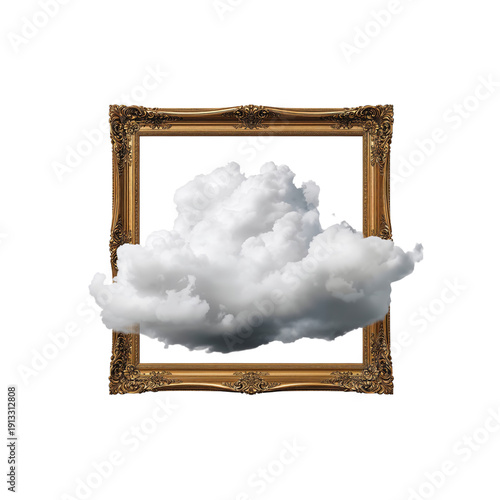 Cloud Inside a Gold Frame Against a Plain Background Showing Simple Art Concept
