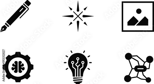 Set of AI creativity and ideation icons